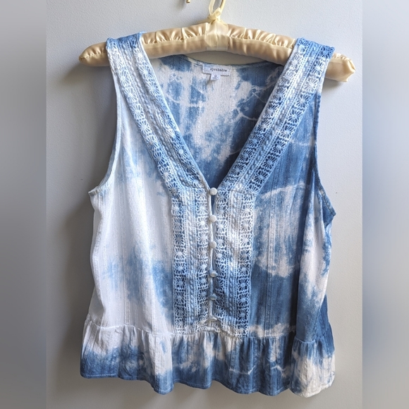 UPCYCLED hand dyed Indigo linen/rayon top Size M - Picture 1 of 6